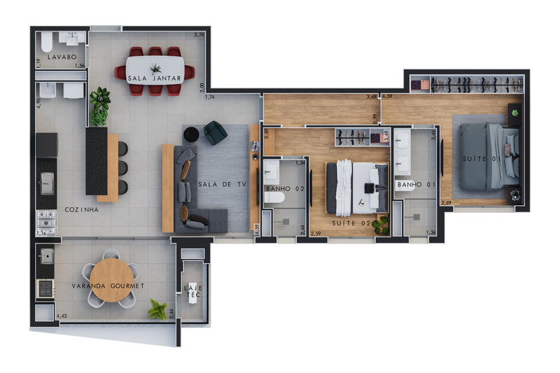Planta - 105,70m² Opção 1