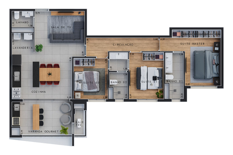 Planta - 105,70m² Opção 2