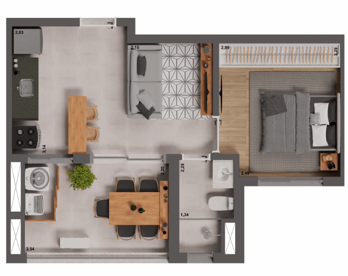 Planta - 42,81m² Opção 2