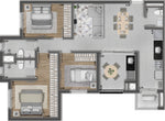 Planta 3 quartos - 84,87m²
