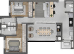 Planta 2 suítes - 84,87m²