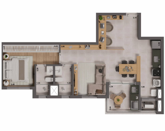 Planta - 68,16m² Opção 2