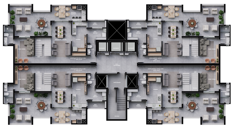 Implantação aptos Duplex inferior - 199m²