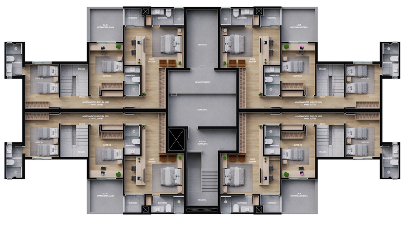Implantação Apto Duplex Superior- 199m²