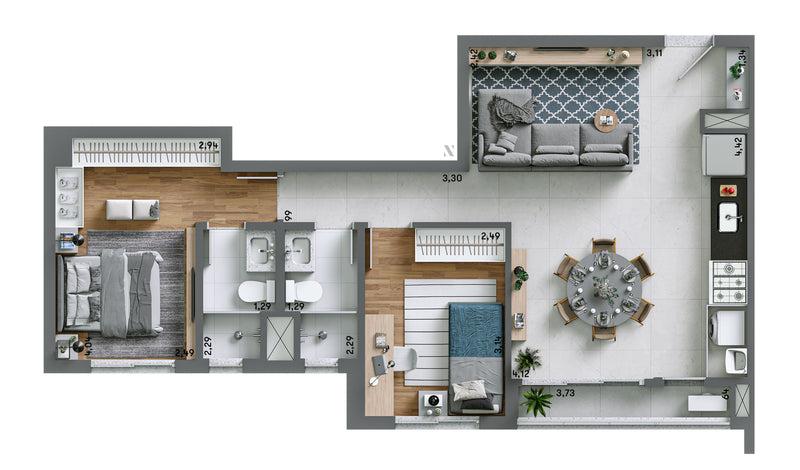 Planta - 68,25m² Opção 1
