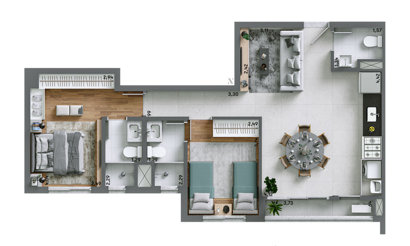 Planta - 68,25m² Opção 2