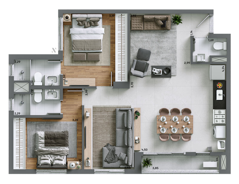 Planta - 81,07m² Opção 1