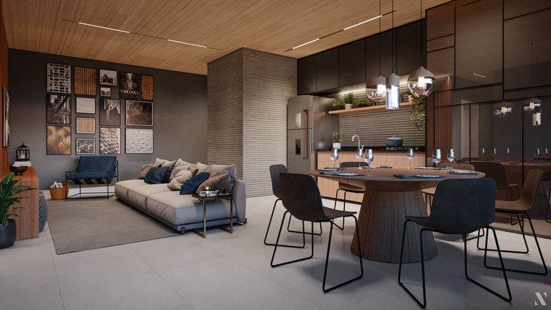 Sala com cozinha integrada - 81,07m²