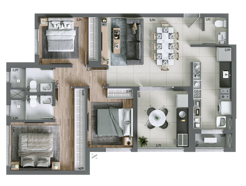 Planta - 93,71m² Opção 1