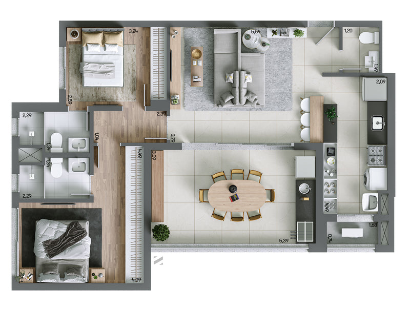 Planta - 93,71m² Opção 2