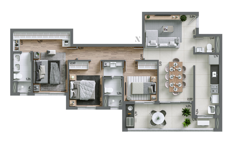 Planta - 100,30m² Opção 1