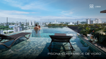 Piscina com parede de vidro