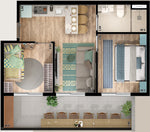 Studio 2 quartos - 47,30m²