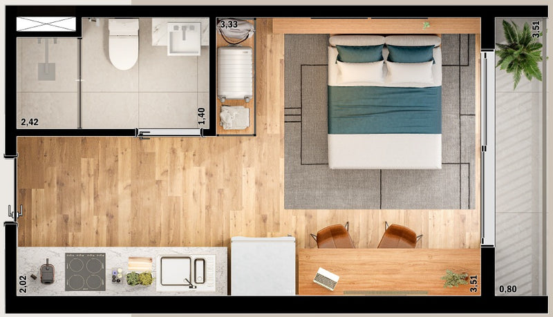 Studio - 24,51m² a 26,64m²